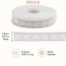 White Lace Sewing Trim, 5 Yards Polyester Floral Lace Ribbon, Decorative Wavy Edge, Suitable For Crafts, Weddings, Gift Wrapping And Clothing - White - View 2