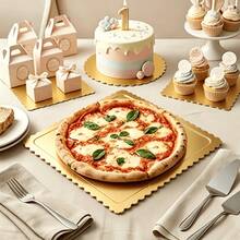 15 Buah Alas Kue Persegi Berenda Emas Bergelombang, Alas Kue Tebal Sekali Pakai, Perlengkapan Kue Dekoratif Kokoh untuk Kue Pesta, Piring Alas Pizza Multifungsi untuk Penggunaan Memanggang DIY - Emas - View 10