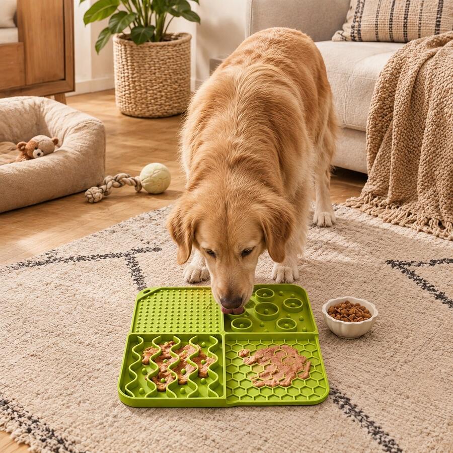 1pc Multi-Compartment Silicone Pet Feeding Mat, Slow Feeder Mat For Cats And Dogs, Durable Non-Slip Interactive Feeding Toy Mat, Easy To Clean Soothing Pet Meal Mat