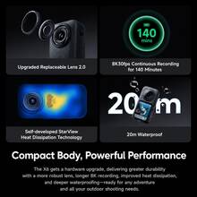 Insta360 X6 8K Panoramic Action Camera, Waterproof HD Anti-Shake, Handheld Pocket Camera, Custom Sensor, Dolby Vision, Large Capacity Battery, Windproof Microphone, Suitable For Travel, Vlog, Filming, Gifts - View 6