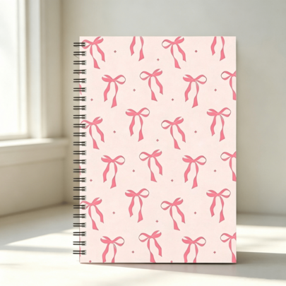 Office Essential, Fashionable Pink Bow Spiral Notebook, 100 Pages, Perfect Gift For Women And Girls, Stylish Note-Taking | Playful & Beautiful | Durable, School Supplies, Back To School