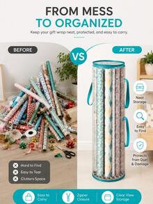 A Space-Saving Christmas Wrapping Paper Storage Bag Featuring A Clear Window And Handles; Dust-Proof And Durable, It Is An Ideal Storage Solution. This Clear Bag Is Perfect For Organizing Holiday Supplies In Your Closet. Gift Wrapping And Storage. - Multicolor - View 5