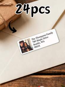 24/48/96/192 قطعة ملصقات عنوان العودة مخصصة بالصور والنصوص، ملصقات بريدية ذاتية اللصق مقاومة للماء للمنزل، ملصقات ظرف شخصية بسيطة، بطاقات تهنئة وتغليف هدايا، لوازم بريدية لعطلة عيد الميلاد، ملصقات منزلية - متعدد الألوان - مشاهدة 9