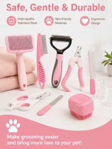 1 Set Pet Grooming Kit, Includes Pet Nail Clipper And File, Flea Comb, Pet Shampoo Brush, Pet Deshedding Brush And Silicone Toothbrush - Multicolor - View 4