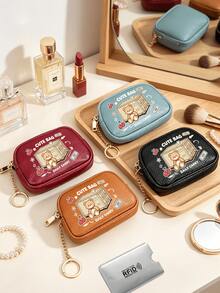 Cute Cartoon Bear Pattern Mini Coin Purse, Multi-Functional PU Leather Keychain Wallet With Card Slots, Portable Change Holder For Daily Use - Multicolor - View 3