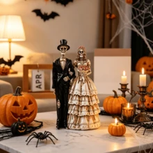 Skeleton Couple Statue - Gothic Bride And Groom Figurines For Indoor/Outdoor Display, Home Decor For Halloween Halloween Decor Fall Decor Room Decor - Multicolor - View 12