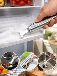 2pcs Stainless Steel Freezer Defrost Scraper, Multi-Function Kitchen Defrosting Tool, Non-Scratch Cleaning Scraper, Suitable For Stove Grease, Refrigerator Defrosting, Household Kitchen Cleaning Tool - Multicolor - View 1