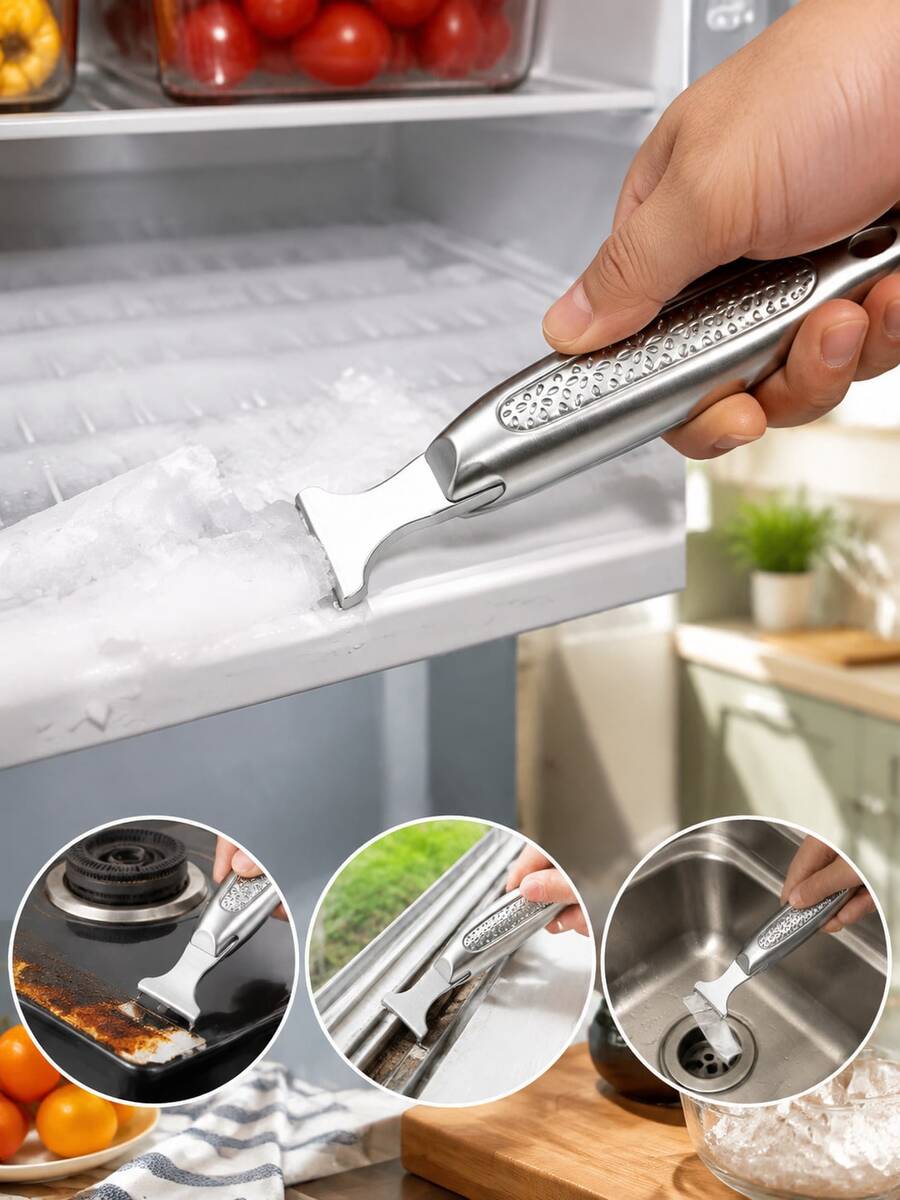 2pcs Stainless Steel Freezer Defrost Scraper, Multi-Function Kitchen Defrosting Tool, Non-Scratch Cleaning Scraper, Suitable For Stove Grease, Refrigerator Defrosting, Household Kitchen Cleaning Tool - Multicolor - View 1
