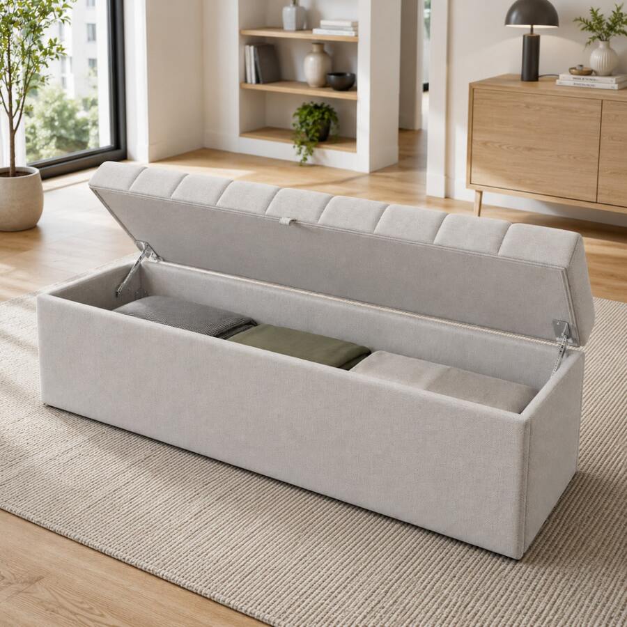 Upholstered Bed,King Size Bed,With Hydraulic Lever, Functional Storage Bed, Rivet Decoration, Without Mattress, Linen - LIGHT GREY + Linen - View 1