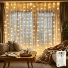 Battery Powered Holiday LED Fairy Lights, Indoor Curtain Lights, 8 Lighting Modes, Perfect For Christmas, Halloween, Easter, Bedroom, Wedding, Garden, Living Room, Party Decoration Lighting String - Battery Box Curtain Light - View 3