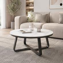 Round Marble Coffee Table, Small Lounge Table With Metal Frame For Home Office, 60x60x40cm, Random Color Sent - Multicolor - View 2