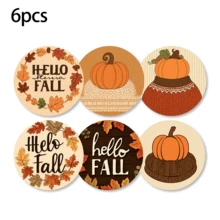 6pcs Autumn Theme Home Decor Diatomaceous Earth Coasters, Beverage Coasters, Coffee Coasters, Mug Coasters, Tea Coasters, Vintage Hand-Painted Style, Pumpkin & Maple Leaf Pattern, Heat-Insulated Desktop Protection, Autumn Home Gift, Suitable For Dining Table, Coffee Table, Kitchen Decor, Thanksgiving Party And Autumn Home Decoration - Multicolor - View 8