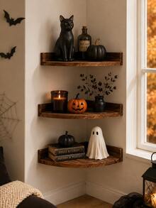1pc/3pcs Corner Floating Wall Shelf, Corner Storage Rack, Corner Shelf Bracket, Floating Wooden Edge Wall Shelf, Rustic Style Wooden Wall-Mounted Storage Display Rack, Suitable For Living Room, Bedroom, Bathroom, Kitchen, Can Be Used As Birthday, Graduation Gift, Autumn Thanksgiving, Halloween, Christmas Party Decoration - Brown - View 10
