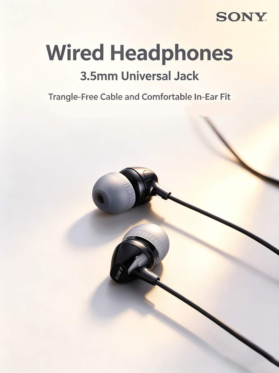 Sony MDR-EX15LP Wired Headphones: 3.5mm Universal Jack, Tangle-Free Cable, Comfortable In-Ear Design, Perfect For Laptops And Mobile Phones. - View 1