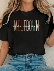 2026-Damen T-Shirt Meltdown Manager Kindertagesstätte Betreuer Kinderbetreuung Wertschätzung T-Shirt Komfort T-Shirt Damen Herbst Oberteile Damen - Schwarz - Übersicht 1
