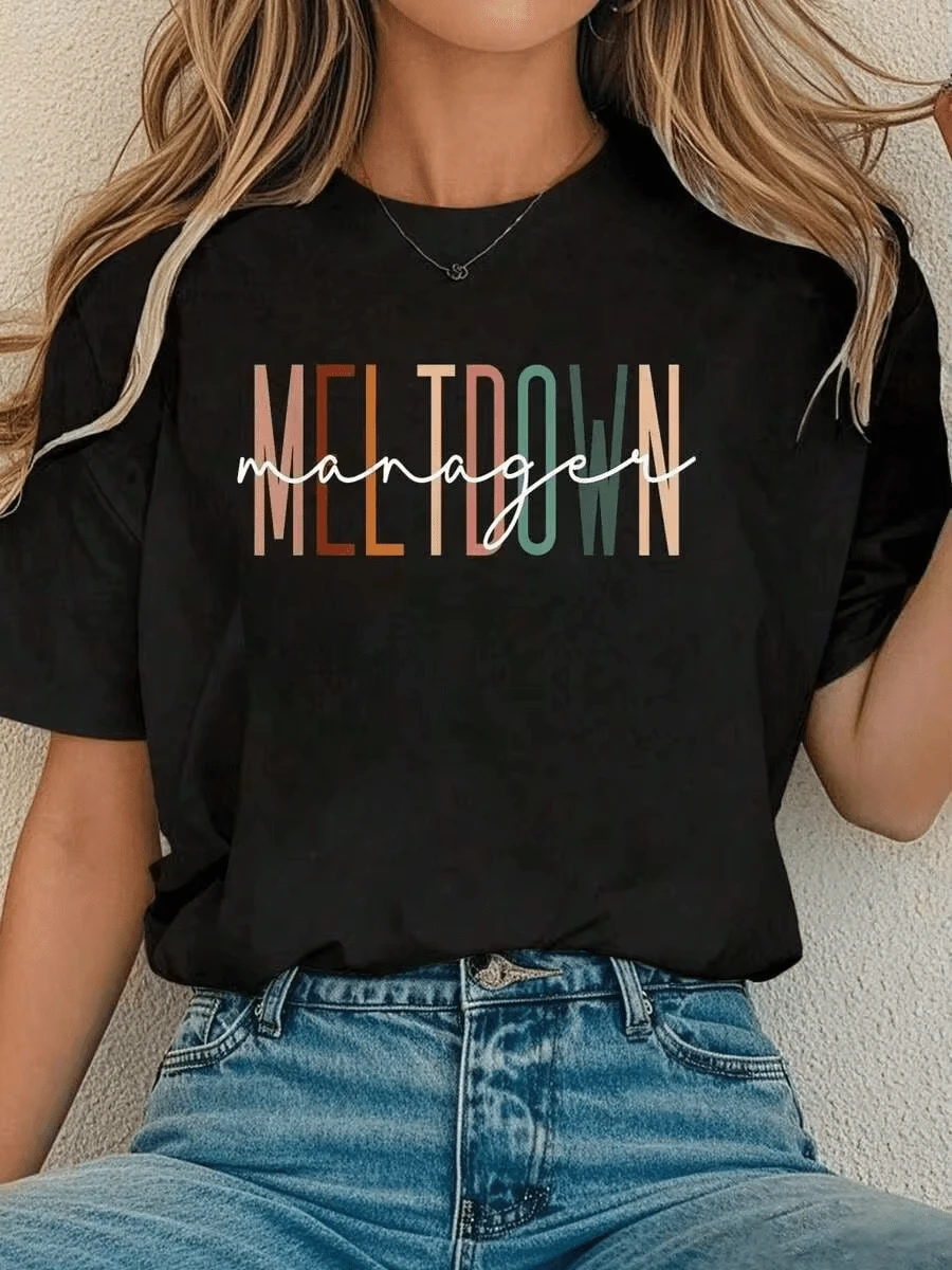 2026-Damen T-Shirt Meltdown Manager Kindertagesstätte Betreuer Kinderbetreuung Wertschätzung T-Shirt Komfort T-Shirt Damen Herbst Oberteile Damen - Schwarz - Übersicht 1