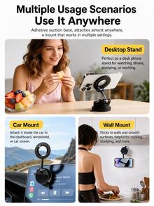 1pc Vacuum Suction Cup Magnetic Car Phone Holder, 360° Rotatable & Foldable Dashboard Windshield Phone Mount, Strong Magnetic Phone Holder, Suitable For 5.4-7.2 Inch Smartphones, ABS Silicone Universal Car Navigation Mount - A - View 10
