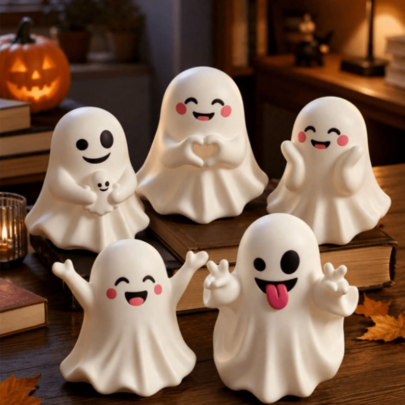 Halloween Funny Ghost Desktop Decor, Multiple Cute Expression Little Ghost Set, White Soft Cartoon Decoration, Suitable For Room, Window, Fireplace Arrangement, Holiday Atmosphere Decorative Gift