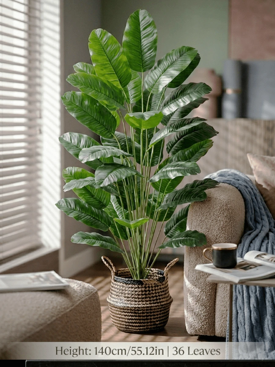 1pc Large Artificial Banana Tree, Faux Tropical Plant With Plastic Leaves, Tropical Begonia Leaves, Realistic Touch Palm Branch, Artificial Greenery For Home, Office, Garden Decoration, Pot Not Included - Green - View 1
