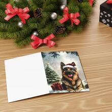 1pc Personalized Christmas Card Featuring A German Shepherd Wearing A Santa Hat, Perfect For All Recipients - Puppy Wearing a Hat - View 2