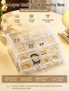 1pc Large Capacity 72-Slot Acrylic Jewelry Box, Transparent Multi-Layer Stackable Drawer Organizer, Jewelry Storage & Organization, Holiday Gift - Transparent - View 13