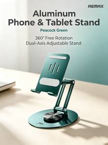 REMAX RM-C37 Aluminum Alloy Phone/Tablet Stand, Peacock Green, 360° Free Rotation, Dual-Axis Multi-Angle Height Adjustment, Adapts To Different Sitting And Standing Postures, Allows For Flexible Viewing For Office Work And Watching Videos, Universal For Phones And Tablets. - Malachite Green - View 1