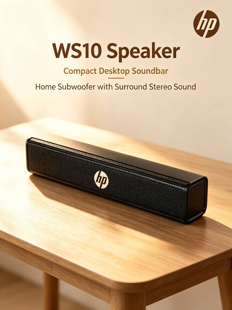 HP WS10 Speaker Long Desktop Speaker Home Subwoofer Stereo Surround Sound Gaming Esports Enjoy Black Myth - Black - View 1