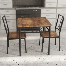 Space-Saving 3-Piece Dining Table Set For 2 – Square Metal & Wood Table With Upholstered Chairs – Compact Rustic Dining Room Furniture For Small Spaces, Apartments - Retro Color Mdf Seat - View 2