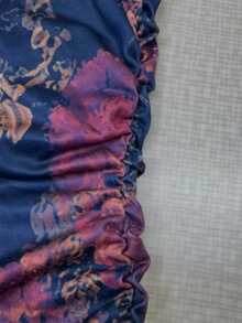 Women's Autumn Ditsy Floral Fitted Mini Dress, Long Sleeve Stand Collar Zipper Design, Vintage Knit Skirt - Navy Blue - View 7
