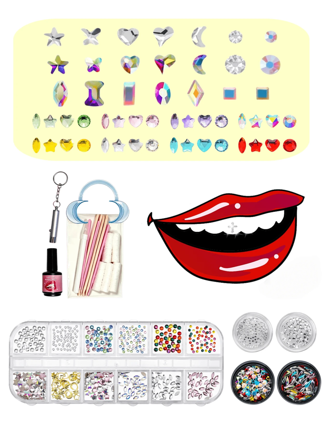 1 Set/57 Buah Set Dekorasi Gigi DIY Berbentuk Hati dengan Kotak, Aksesori Gigi Modis dan Elegan, Cocok untuk Pemakaian Sehari-hari dan Festival (Lem Tidak Termasuk) - 57 Buah Berwarna-warni - View 1