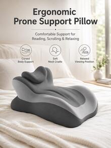 1pc, Size 21*12*8 Inches, Thickened, High Rebound, Soft, Comfortable, Stable, Durable, High Density Sponge, Ergonomic Prone Support Pillow, Modern Minimalist Style, Dark Gray, Streamlined, 3D Curved Surface, Detachable Neck Pillow, Grooved Design - 1PC - View 9