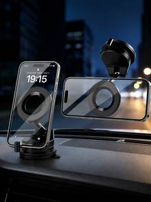 1pc Vacuum Suction Cup Magnetic Car Phone Holder, 360° Rotatable & Foldable Dashboard Windshield Phone Mount, Strong Magnetic Phone Holder, Suitable For 5.4-7.2 Inch Smartphones, ABS Silicone Universal Car Navigation Mount - A - View 12