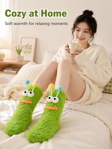 Fun Plush Socks, Adorable Monster-Shaped Warm Socks For Lounging At Home. Thick And Soft Winter Floor Socks, Perfect For Relaxing At Home And Sleeping. - Multicolor - View 9