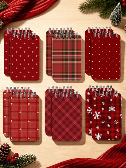 Christmas Style Red Theme Spiral Notebook, Multi-Color Striped Polka Dot Cover, Student Writing Office Record Diary, Mini Portable Spiral Notebook, Ideal Choice For Back To School Supplies, Learning Supplies - Perfect Gift For Students - Exquisite Storage And Planning Notebook, Decorated With Polka Dot Theme - Perfect For Daily Use And Organization, Christmas Gift
