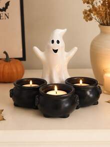1pc Halloween Ghost Cauldron Tea Light Candle Holder, Ghost Shaped With 3 Cauldron Candle Holders, Spooky Cute Tabletop Decor, Suitable For Halloween Party Home Bookshelf Decoration, Candles Not Included - Ghost Candlestick - View 10