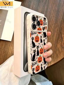WeiMi 1pc Halloween Black Cat Pumpkin Lantern BOO Pattern Fashionable Cute Side Heart Anti-Drop Premium Soft TPU Phone Case Suitable For Friends, Family, Couples, Yourself Birthday Gift, Holiday Gift, Compatible With IPhone17/16/15/14/13/12/11/X/XR/XS MAX/For Galaxy A56/55/A03S Series - Multicolor - View 5