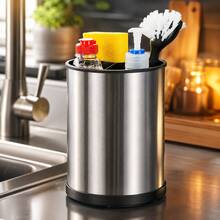 Stainless Steel Sink Caddy Rotating Kitchen Sponge Holder Soap Brush Organizer - View 2
