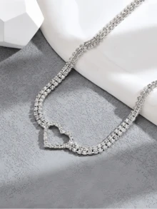 1pc Fashion Heart-Shaped Rhinestone Necklace, Elegant Versatile Chain, Suitable For Women's Daily Wear, Perfect Gift For Friends And Mothers - Multicolor - View 4