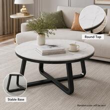 Round Marble Coffee Table, Small Lounge Table With Metal Frame For Home Office, 60x60x40cm, Random Color Sent - Multicolor - View 4