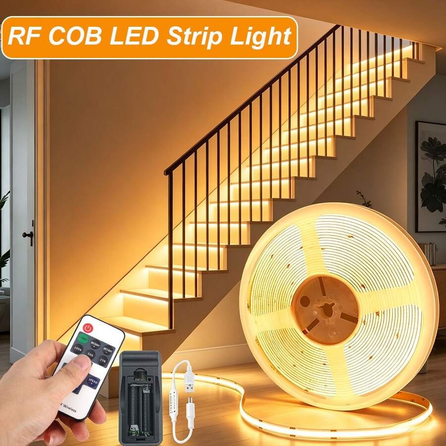 Acosh Neon USB LED Strip Light With RF Remote Control, Dimmable White/Warm White DC5V COB LED Light Strip, Remote Control Home Cabinet Decorative Light, 1/2/3/5m - Warm White - View 1