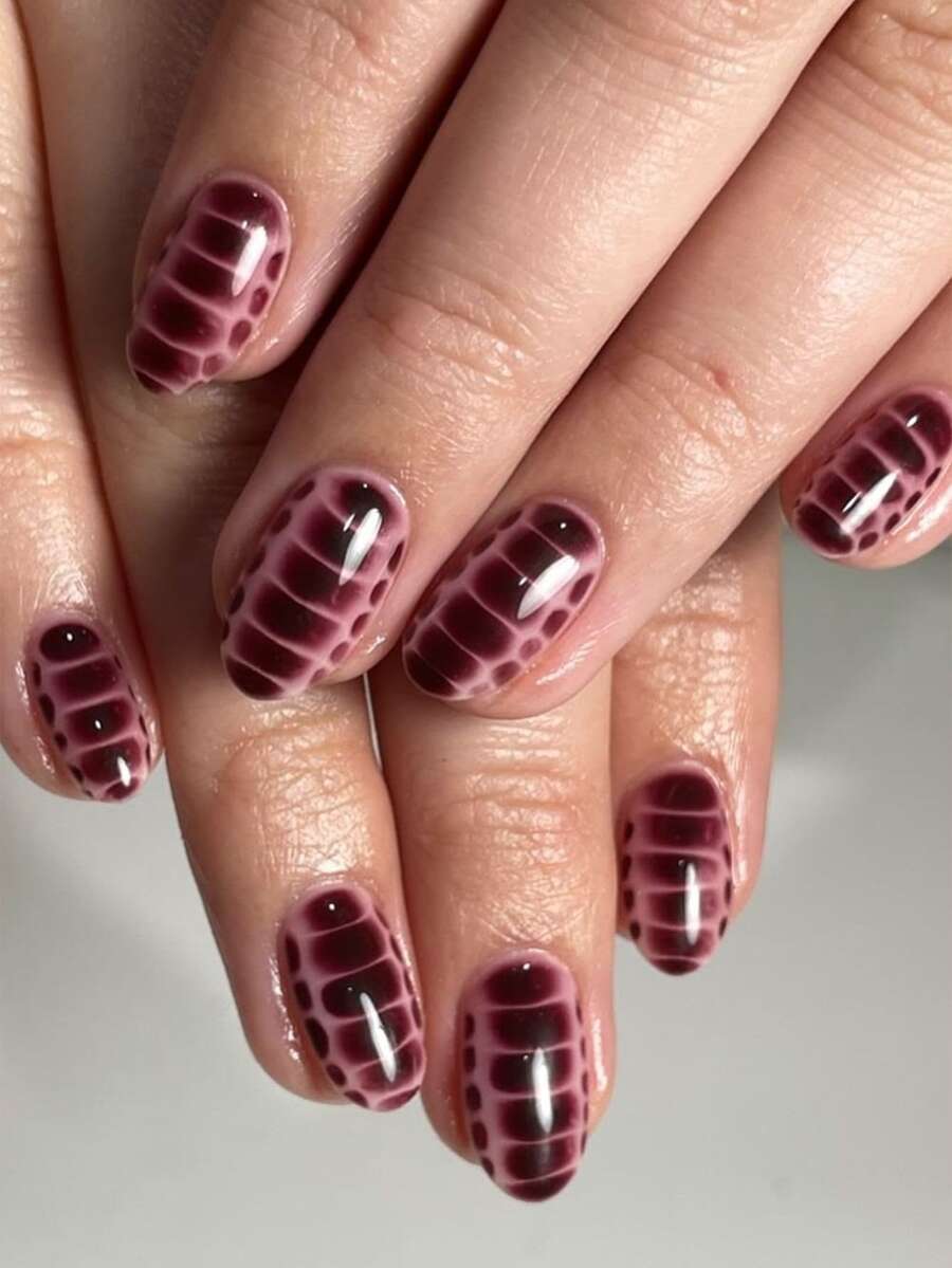 24pcs Crocodile Pattern Press On Nails Simple Fake Nails Short False Nails Oval Shape Nails Press On Manicure Set Includes 1sheet Adhesive Tabs & 1pc Nail File Suitable For Everyday Wear - Multicolor - View 1