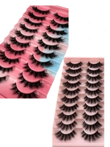 5 Pairs Classic Russian Volume Eyelash Extensions, Cat Eye Shape, Mink Fur Material, Natural D Curl, Fluffy False Eyelashes, Fake Eyelashes - Black - View 8