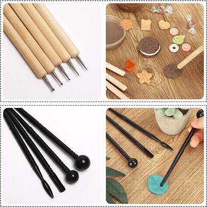1 Set Clay Sculpture Shaping Tool Kit With Storage Bag, Multi-Functional Pottery Carving Set, Wooden Handle Trimming Knife, Metal Double-Ended Dotting Pen, Silicone Head Detail Shaping Pen And Sponge, Ergonomic Grip, Can Complete Shaping, Carving, Smoothing, Texture Pressing And More; Suitable For Clay Modeling, Sculpture Detail Carving, Soft Clay Handmade Creation, Wax Carving; Fits Home Craft Workbench, Study Desk, Family Handmade Creation Corner, Desktop Tool Storage; Suitable For Back To School Season, Labor Day, Thanksgiving, Christmas,