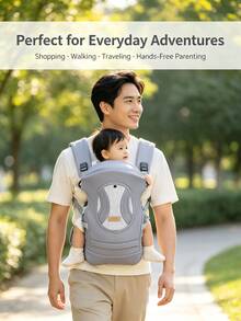 Ergonomic Baby Carrier, Breathable Mesh Design, Anti-Sweat, Reinforced Safety Buckle, Multi-Position Adjustable, Outdoor Baby Carrier - Light Grey - View 2