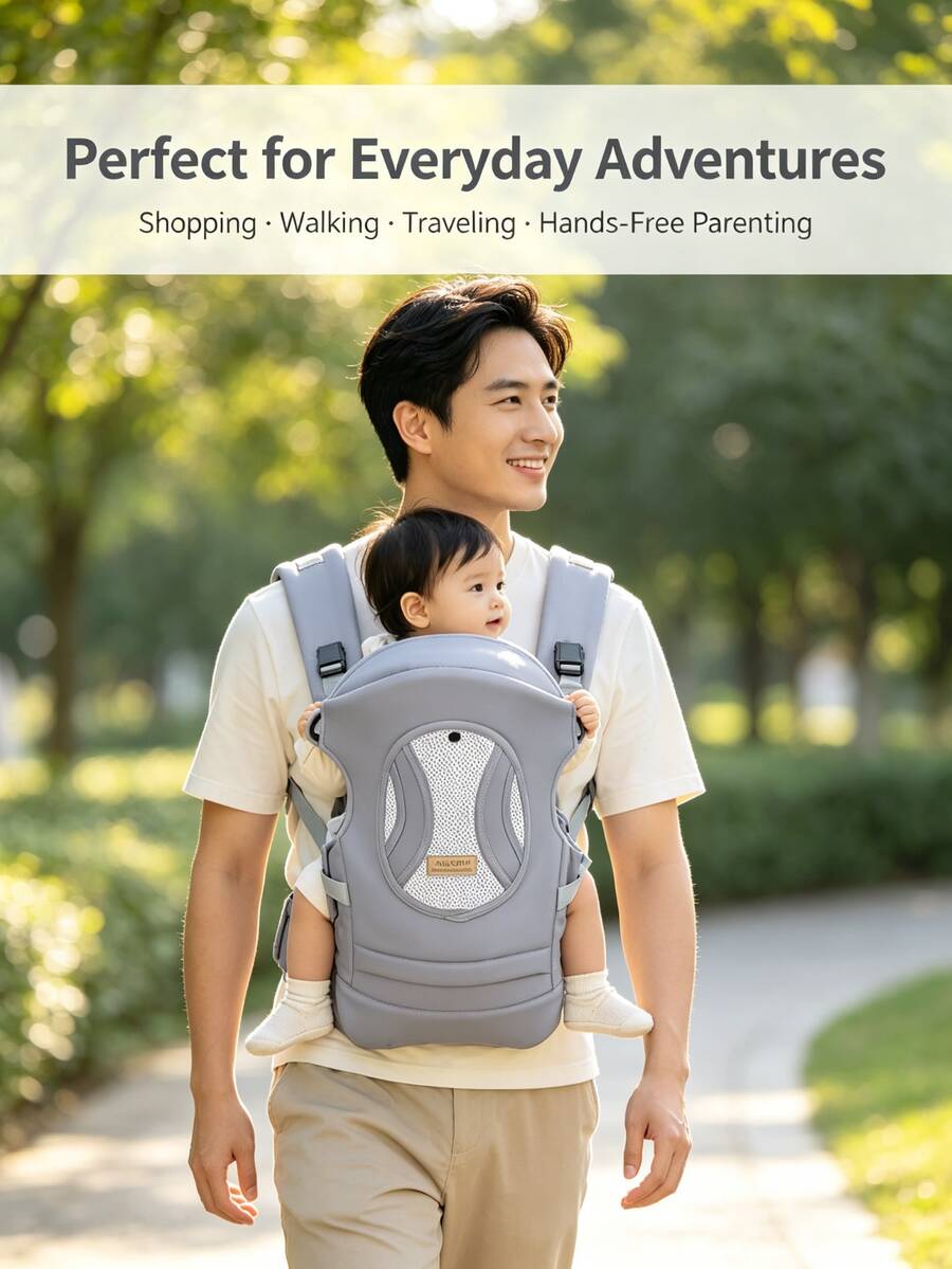 Ergonomic Baby Carrier, Breathable Mesh Design, Anti-Sweat, Reinforced Safety Buckle, Multi-Position Adjustable, Outdoor Baby Carrier
