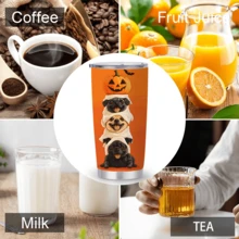 1/5pcs 20oz Stainless Steel Insulated Tumbler, Orange Background Stacked Pug Ghost Pumpkin Bat Halloween Print, Leak‑Proof Sealed Lid, Reusable Insulated Mug For Halloween Party, Holiday Gathering, Short Trip And Household Daily Drinking - Stackable Pug Ghost Pumpkin - View 3