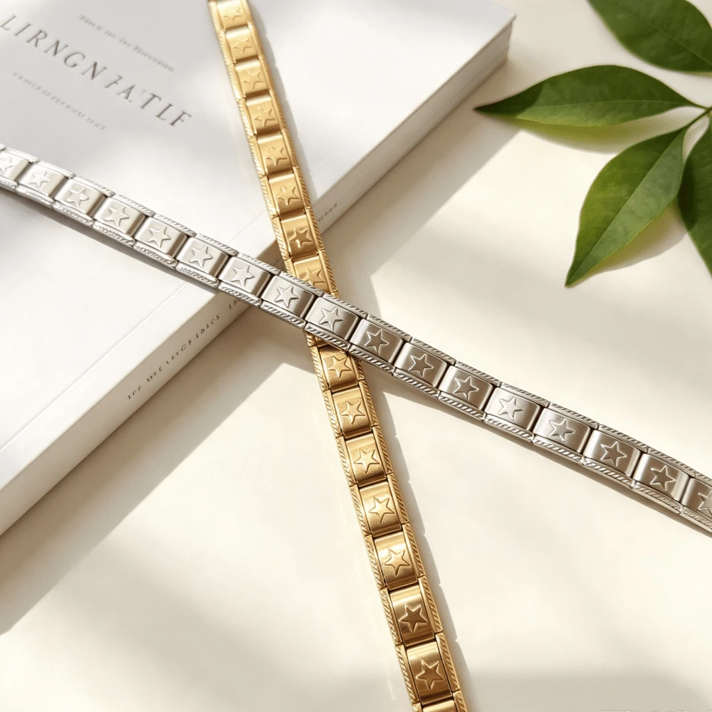 1pc 18-Section Star Embossed Square Block Elastic Bracelet, Gold & Silver Modular Splicing Personalized Hand Accessory - Bracelet - View 1
