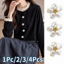 1Pc/2/3/4Pcs Petal Alloy Detachable Button Cover, 3cm/1.18in Elegant Cuff Collar Decoration Button, Women's Shirt Set, Elegant No-Sew Button Cover Set - Multicolor - View 1
