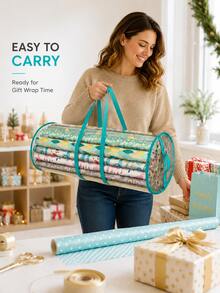 A Space-Saving Christmas Wrapping Paper Storage Bag Featuring A Clear Window And Handles; Dust-Proof And Durable, It Is An Ideal Storage Solution. This Clear Bag Is Perfect For Organizing Holiday Supplies In Your Closet. Gift Wrapping And Storage. - Multicolor - View 1