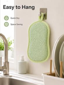Multifunctional Scouring Sponge, Double-Sided Cleaning Pad With Hanging Ring, Soft Fiber Dishwashing Sponge, Kitchen Cleaning Brush, Bath Body Scrub Pad, Reusable Household Cleaning Tool, 5 Colors - Multicolor - View 3